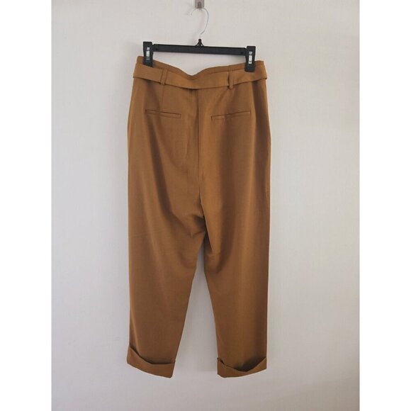 Elizabeth And James Paperbag Belted Pleated Mustard Brown Cuff Ankle Pants 10 M - Picture 11 of 14
